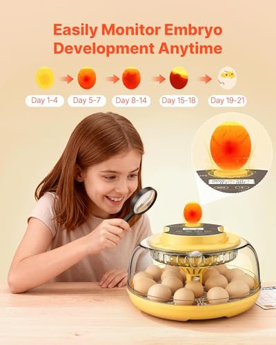 VEVOR 18 Egg Incubator, Automatic Egg Turner with LED Candler, Temperature & Humidity Control, 360° View Clear Window, Auto Water Refill, Poultry Eggs Incubators for Hatching Chicks Ducks Goose Quail | Precise Control,Digital Display - size: 18 Eggs