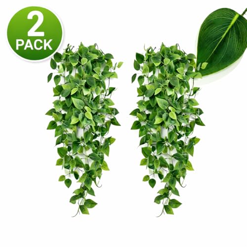 Adak Fake Hanging Plants Vines (2 Pack) – Artificial Ivy Greenery Garlands for Room Decor, Bedroom, Living Room, Kitchen, Office & Patio – Indoor & Outdoor Hanging Décor (No Flowerpot)