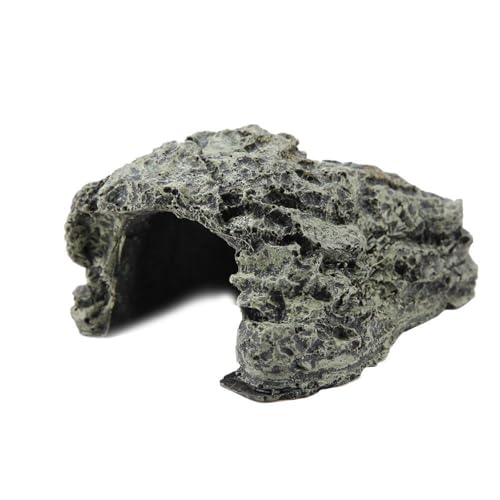Fish Hiding Cave Turtle Reptile Basking Hide Habitat Ornament Resin Hollow Rock Cave Hidden Habitat Terrarium & Aquarium Fish Tank Decoration (Small)