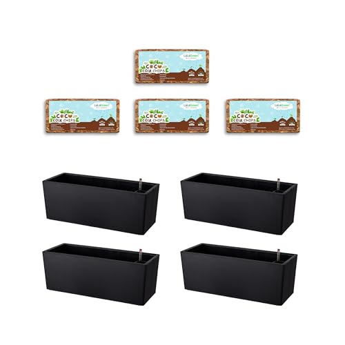 LaLaGreen Bundle- 4 Pack, 500g Coconut Coir Chips + 4 Pack,20 Inch Self Watering Plastic Planter with Bracket Hanging Window Box Flower Pot Outdoor Planting Soil Organic Compressed Seedling Fiber Husk