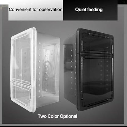 kathson Reptile Snake Feeding Box Breeding Hatching Container Lizard Tarantula Habitat Portable Transparent Plastic Mini Pet Houses for Spider Scorpion Gecko (White)