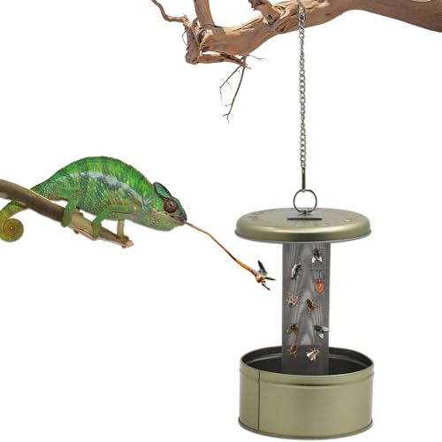Chameleon Feeding Bowl,Hookable Lizard Feeder with Metal Mesh Column for Prey to Climb and Move,Suitable for Lizard, Iguana, Gecko,Bearded Dragon (Champagne) - color: Champagne