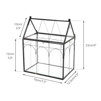 NCYP Glass Terrarium with Lid for Cacti, Succulents, Small Plants - 7.5 x 4.9 x 9 inches Closed Geometric Planter Box - Home Indoor Tabletop House Shape Decorative, Black (Terrarium Only)