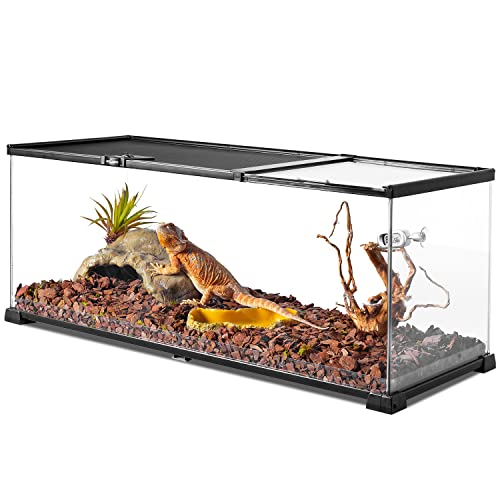 REPTI ZOO 20 Gallon Reptile Glass Terrarium Easy Clean Tank 30" x 12" x 12" Dual Top Sliding Top Cover for Reptile Snake Hamster Hedgehog Small Animals (Knock-Down)