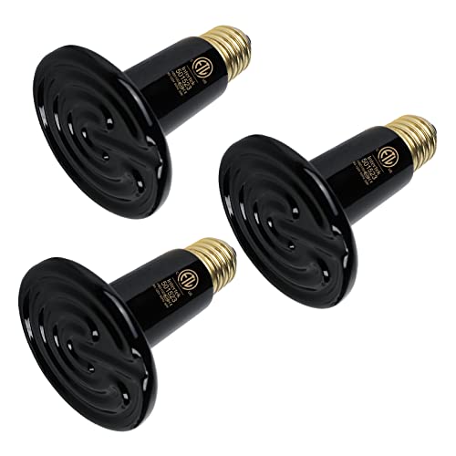 3 Pack 50W Black Ceramic Heat Lamp, Infrared Reptile Heat Emitter Heater Lamp Bulb for Pet Brooder Coop Chicken Lizard Turtle Snake Aquarium, No Light ETL Listed - color: Black, size: 50W-3P