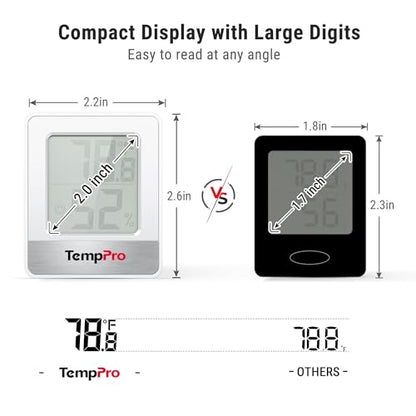 TempPro TP49 2 Pieces Digital Hygrometer Indoor Thermometer Humidity Meter Mini Hygrometer Thermometer with Temperature and Humidity Monitor Room Thermometer (Previously ThermoPro) - color: White Indoor Thermometer