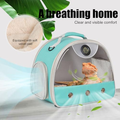 Bearded Dragon Travel Backpack Carrier with Reptile Thermometer and Humidity Gauge Lizard Travel Cage Space Capsule Clear Bubble Window Astronaut Reptile Bag for Ball Python (Green, Carrier) - color: Green, size: 12.0"L x 7.0"W x 12.0"H