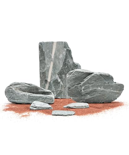 Natural Slate Stone for Aquariums, Fish Tanks, Terrariums, Aquascaping and Amphibian Enclosures, Mix of Small to Large Size Rocks - by SubstateSource (5 Pounds, Gray River)
