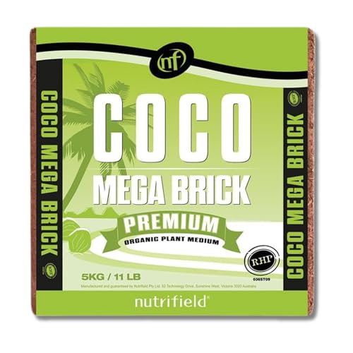 Nutrifield Coco Mega Brick 5kg | Compressed Coconut Coir Block Expands to 55L | Premium Quality Hydroponic Growing Medium, Pre-Buffered, Low EC Substrate for Indoor Outdoor Plants