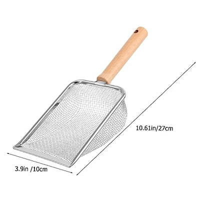 Happyyami Cat Litter Scoop Wooden Handle Stainless Steel Reptile Litter Shovel for Cleaning Turtles Lizards Frogs More Ergonomic Design Fine Mesh for Easy Waste Removal