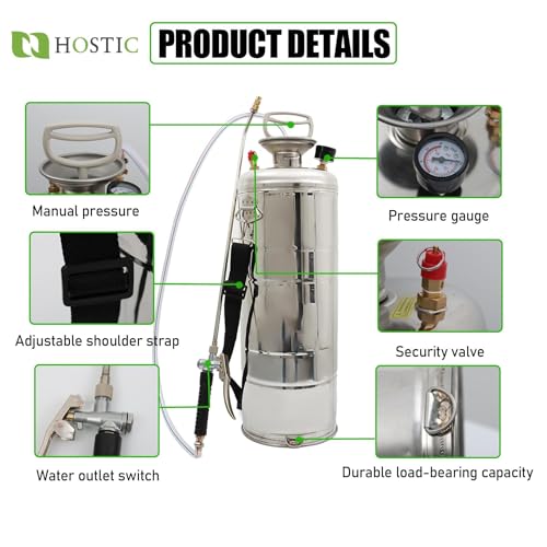 HOSTIC 1 Gallon Stainless Steel Sprayer Hand Pump Sprayer with Pressure Gauge Valve Adjustable Nozzle for Gardening Lawn and Cleaning - size: 1 Gallon
