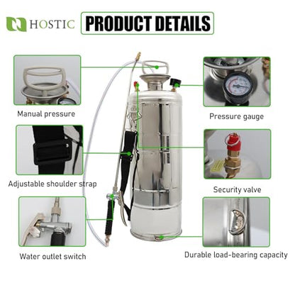 HOSTIC 1 Gallon Stainless Steel Sprayer Hand Pump Sprayer with Pressure Gauge Valve Adjustable Nozzle for Gardening Lawn and Cleaning - size: 1 Gallon