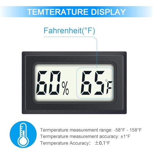6 Pack Mini Indoor Temperature Humidity Meter Gauge Thermometer Hygrometer LCD Display Fahrenheit (℉) for Humidors Greenhouse Garden Cellar Jars Closet