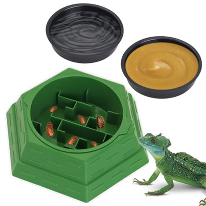 Reptile Feeder Bowl Worm Dish Anti-Escape Food Dish Bowl with 2PCS Feeding Box, Food Water Feeder for Crested Gecko Lizard Chameleon Pets, Reptile Terrarium Tank Accessories (M) - size: M