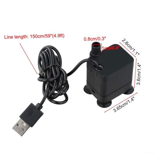 Ultra-Quiet USB Submersible Water Pump DC 5V 3W for mini Fountain Pump For Aquarium Fish Tank Hydroponics Small Pond Water Circulation With Suction Cups Power Cord