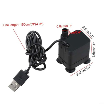 Ultra-Quiet USB Submersible Water Pump DC 5V 3W for mini Fountain Pump For Aquarium Fish Tank Hydroponics Small Pond Water Circulation With Suction Cups Power Cord