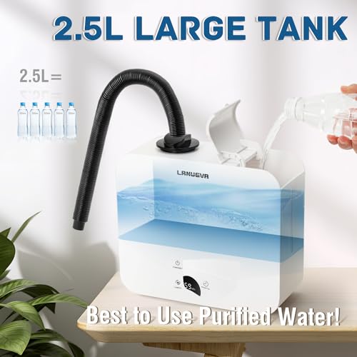 LANUEVA Reptile Humidifier, Quiet Reptile Fogger for Terrariums with Telescopic Hose & 2.5L Tank, Remote Control & Touch Screen, Timing Function, for Reptiles, Green Plants, Home Use