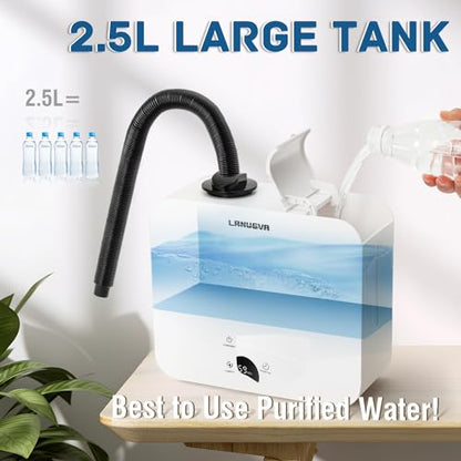 LANUEVA Reptile Humidifier, Quiet Reptile Fogger for Terrariums with Telescopic Hose & 2.5L Tank, Remote Control & Touch Screen, Timing Function, for Reptiles, Green Plants, Home Use