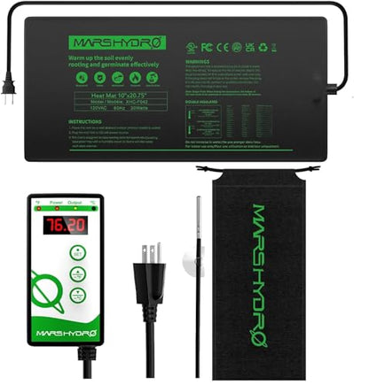 MARS HYDRO 10''x 20.75'' Seedling Heat Mat with Thermostat Combo Set，Heating Pad for for Germination, Indoor Gardening, Greenhouse - size: 10'' x 20.75''Kit