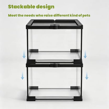 4 Gallon Glass Reptile Terrarium 12"x8"x8" – Stackable Full View Tank for Leopard Gecko, Frog, Snake, Hermit Crab, Tarantula, Jumping Spider Enclosure - size: 12*8*8in