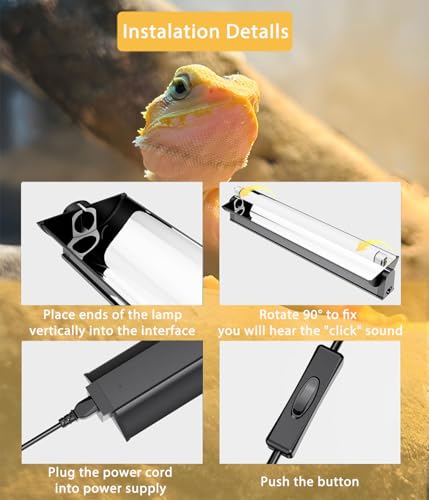T5 HO UVB Reptile Light Fixture Combo Kit, Switchable 10.0 & 5.0 UVB Bulb, 8W Fluorescent Tube 12 Inch UVA/UVB Output Lamp for Rainforest Species and Desert Reptiles - size: 8W T5 5.0+10.0 Suite