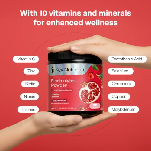 KEY NUTRIENTS Multivitamin Electrolytes Powder No Sugar - Sweet Cherry Pom Electrolyte Powder - Endurance & Energy Supplement - Hydration Powder - No Calories - 90 Servings - Made in USA