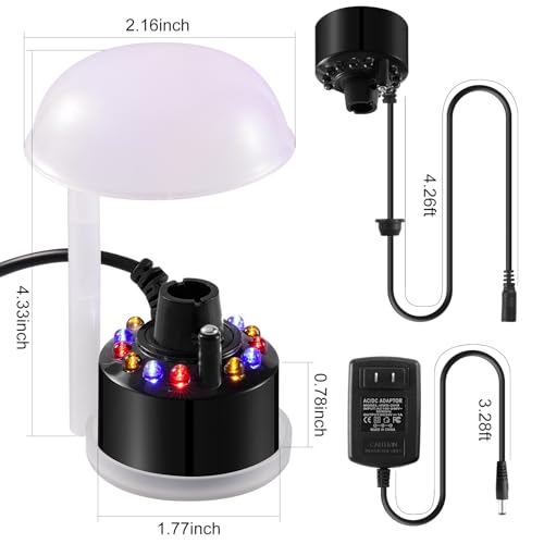 WINTS Mist Maker,12 LED Mister Fogger Water Fountain Pond Fog Machine Atomizer Air Humidifier, Fountain Mister Fogger with Splashing Guard Perfect for Fountain Pond Halloween (Black) - color: Black