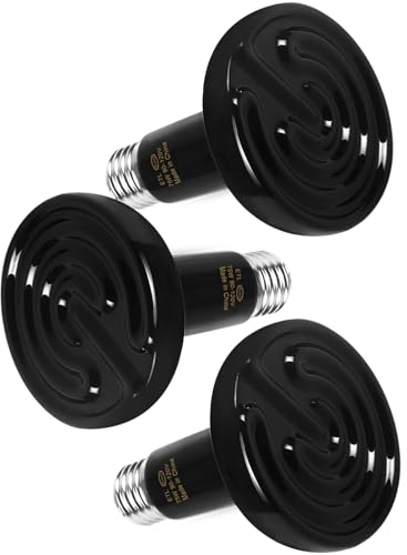 3 Pack 75W Black Ceramic Heat Lamp, Infrared Reptile Heat Emitter Heater Lamp Bulb for Pet Brooder Coop Chicken Lizard Turtle Snake Aquarium ETL Listed - color: Black, size: 75W-3P