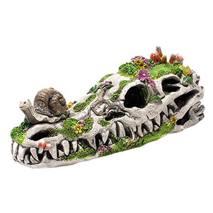 Homoyoyo Terrarium Decor Animal Decor Resin Crafts Dinosaur Garden Statue Snail Ornament Halloween Room Decorations Resin Snail on Dinosaur Skull Dinosaur Skull Adornment Garden Adornment