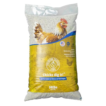 Premium Chicken Sand 50 lbs – Dust-Free, Odor-Control Bedding for Chicken Coops, Nesting Boxes, and Runs – Natural Poultry Litter - size: 1 Pack