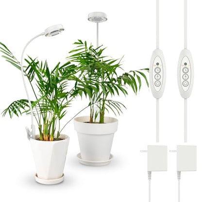SANSI Grow Lights for Indoor Plants, Pot Clip LED Plant Light for Growing Full Spectrum, Plant Growing Lamp with 4-Level Dimmable, Auto On Off 3 6 12 Hrs Timer for Pot Plants, White 10W 2-Pack - size: 2-Pack