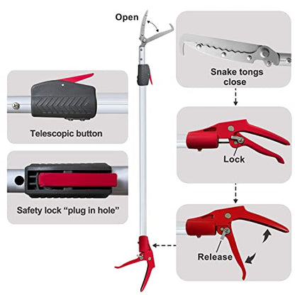4.7-7.2 FT Snake Grabber Telescopic with Hooks, Rattle Snake Catcher Tool, Long Handle Reptile Wide Jaw Tongs