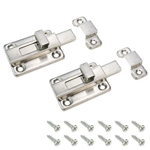 Geesatis 2 Pcs Sliding Lock Barrel Bolt Stainless Steel Sliding Latch Lock Barrel Bolt for Chests Cabinets Door Lock Bird Cage Lock Replacement, with Mounting Screws, Silver - style: B-Silver