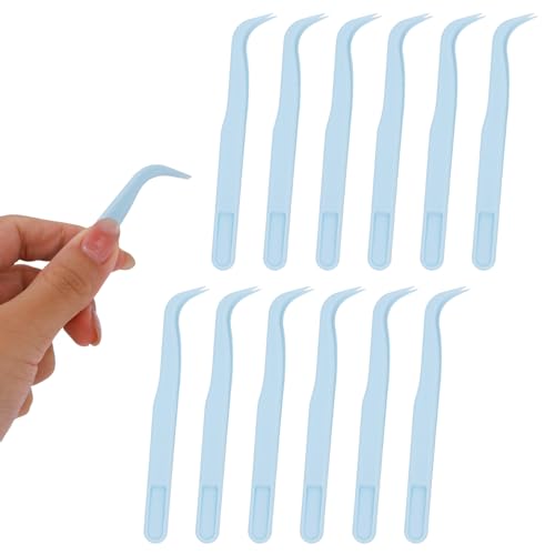 Plastic Tweezers, 4.5in Bent Tip Crafting Hobby Sticker Tweezers Electronics Bulk Precision Lash Tool for DIY Jewelry Watch Making Kids Childrens Crafts Baking Decorations & Reptile Feeding (Blue) - color: Blue