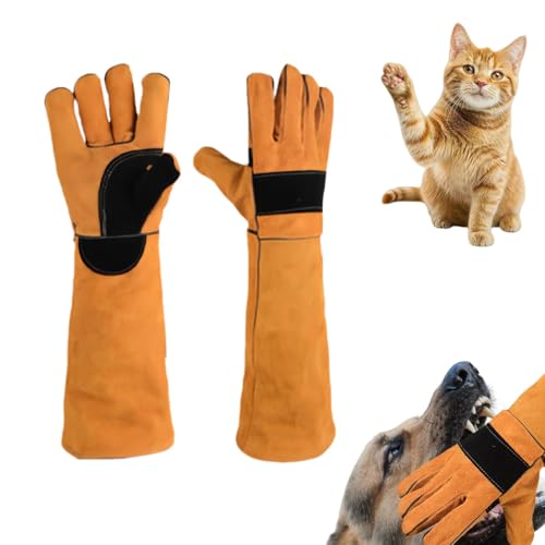 Bite Proof Animal Handling Gloves, Reinforced Leather Anti-Scratch Safety Gauntlets for Dogs Cats Reptiles Wildlife, Extra Long Forearm Protection for Grooming Bathing Training - color: Yellow, size: 17.7inch