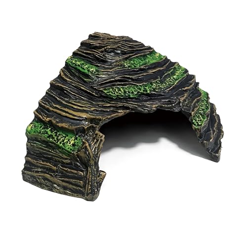 Reptile Hide Cave and Aquarium Tank Accessories Decorations, Hide Cave Resin Climbing Ramp, for Geckos, Mud Turtles and Fish - color: Wood M