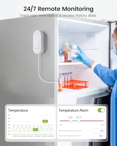 MOCREO WiFi Thermometer Freezer Alarm, Email Alert, App Notification, Data Record Export, No Subscription Fee, 2 Remote Wireless Temperature Sensors for Refrigerator, Freezer, Hot Tub - style: 1 No LCD Hub + 2 Sensors