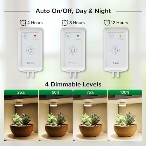 Plant Lights for Indoor Growing, 2 Pack 5W+5W Puck Grow Light, 150 Watt Equivalent,Small Full Spectrum High PPFD Mini Plant Growing Lamps with Timer, Sun Lamp Hanging Grow Lights for Shelves - size: 2-Head with timer