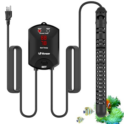 Aquarium Heater 300W Fish Tank Heater with External Thermostat (Dual Digital Display), Turtle Heater for Tanks 40-75 Gallons, Dry-Run/Overheating Protection and Memory Function