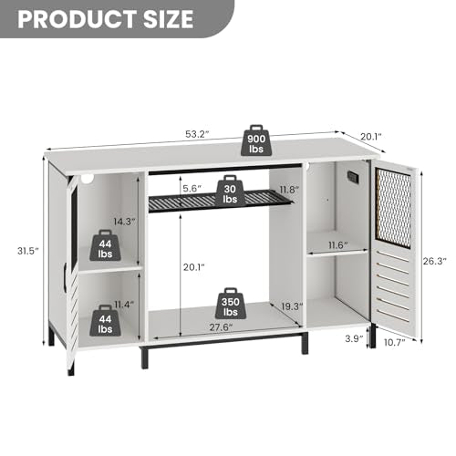 EAG 55-75 Gallon Fish Tank Stand with Power Outlets & LED Light, Heavy Duty Aquarium Stand with Adjustable Shelves, Turtle Reptile Terrarium Tank Stand with Cabinet, 1250LBS Capacity, White