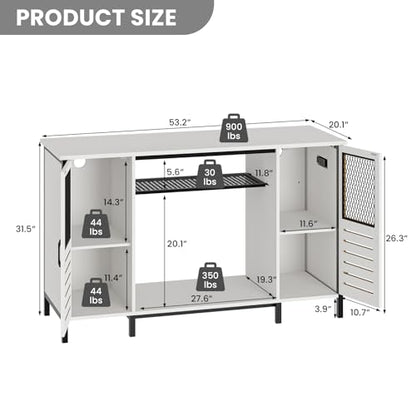 EAG 55-75 Gallon Fish Tank Stand with Power Outlets & LED Light, Heavy Duty Aquarium Stand with Adjustable Shelves, Turtle Reptile Terrarium Tank Stand with Cabinet, 1250LBS Capacity, White
