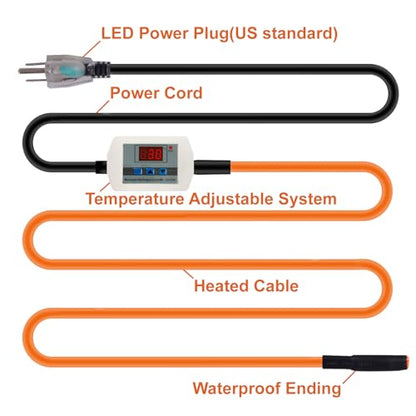 Cupohus Heat Tape for Water Pipes with Digital Display Thermostat 9FT, Freeze Protection Self-Regulating Heat Trace Cable for Metal, Plastic Home Pipes, Roof and RV, 110-120V