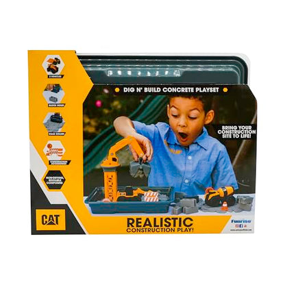 CAT Dig N Build Concrete Playset 12-oz Moldable Concrete Compound, Crane, 2 Little Machines Vehicles, Construction Molds & Easy-Cleanup Tray, Sensory STEM Kit for Kids Ages 3 + - style: Concrete