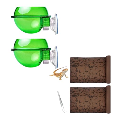 2 Pcs Chameleon Bowl (2.1" D*2.3" H) &2 Pcs Reptile Carpet (20" L*12" W)