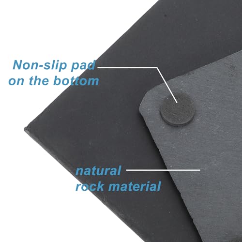 Reptile Basking Platform, Square Tortoise Habitat Slate, Turtle Feeding Slate, Habitat Decor Accessories for Crested Gecko Lizard, Gray Black