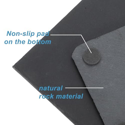 Reptile Basking Platform, Square Tortoise Habitat Slate, Turtle Feeding Slate, Habitat Decor Accessories for Crested Gecko Lizard, Gray Black