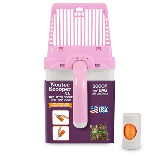 Neater Pet Brands Neater Scooper XL Cat Litter Scoop, 15 Refill Bags – Extra-Large Capacity Mess-Free Cat Litter Scooper with Bag for Large & Multiple Cats, Spill-Proof Litter Box Scooper with Holder - color: Pink, size: XL - 15 Bags
