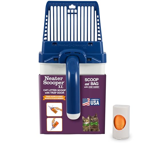Neater Pet Brands Neater Scooper XL Cat Litter Scoop, 15 Refill Bags – Extra-Large Capacity Mess-Free Cat Litter Scooper with Bag for Large & Multiple Cats, Spill-Proof Litter Box Scooper with Holder - color: Blue, size: XL - 15 Bags