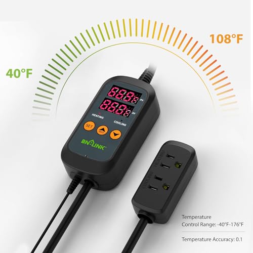 BN-LINK Smart WiFi Digital Temperature Controller Heating Cooling, Works with Alexa and Google Home. For Reptiles Aquarium Carboy Homebrew Breeding Fermenter Seed Germination °C/°F -40-176°F 15A/1875W - style: T10 WIFI