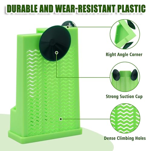 Chameleon Feeder with Suction Cups, Green Bearded Dragon Food Bowl, Wall Mount Insect Feeding Box for Reptile, Corner Hunting Bowl for Frogs Geckos, Tank Accessories (Green)